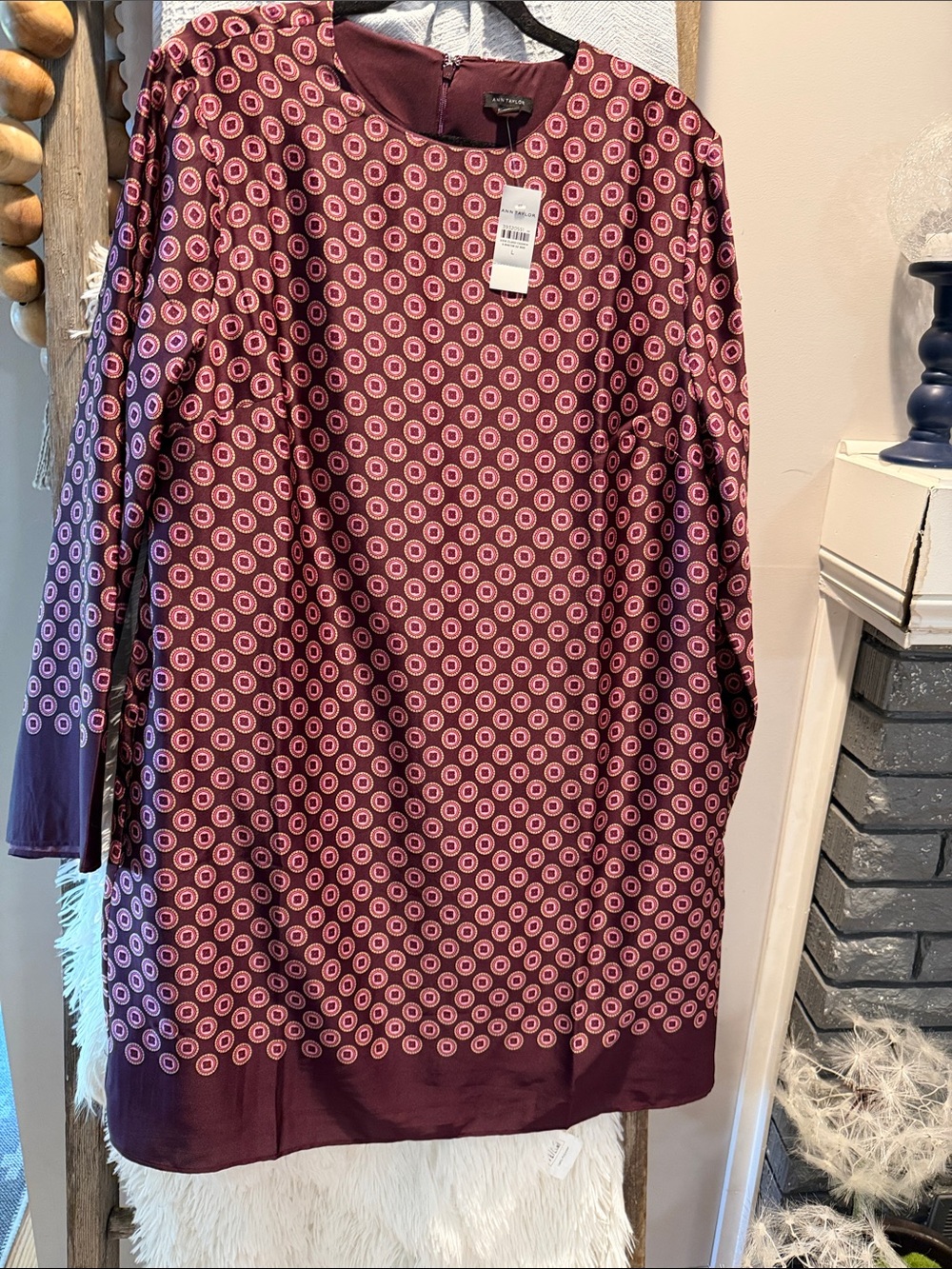 Ann Taylor Women's Burgundy and Pink Printed dress size large